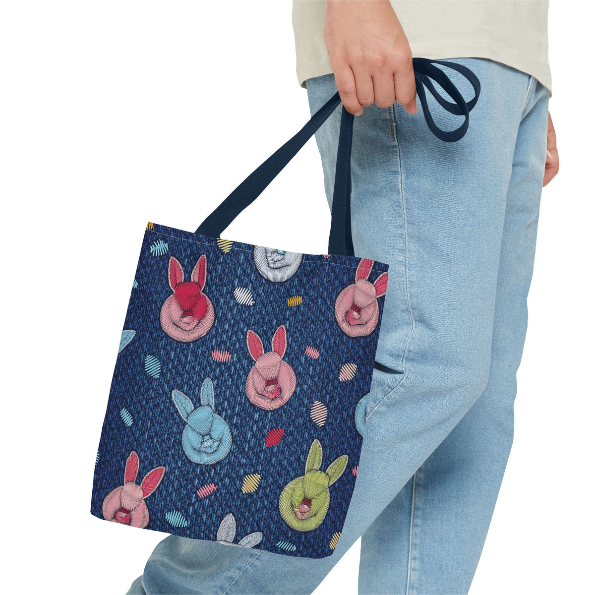 Denim Fabric Imitation Print Unisex Canvas Bag Poly Spun 3 Sizes Tote Bag 192-4