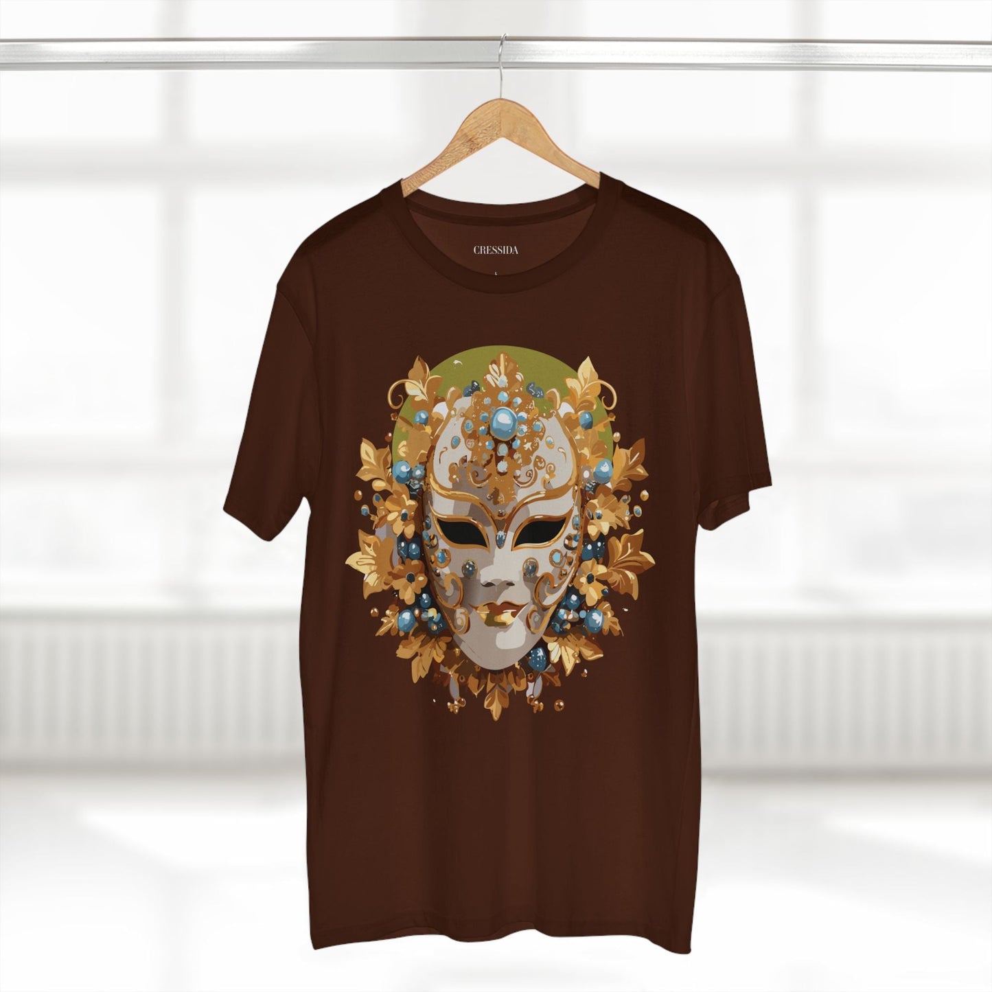 Carnival Mask Graphic T-Shirt Unisex 100 Cotton With Antique Gold Art Design Tee 8