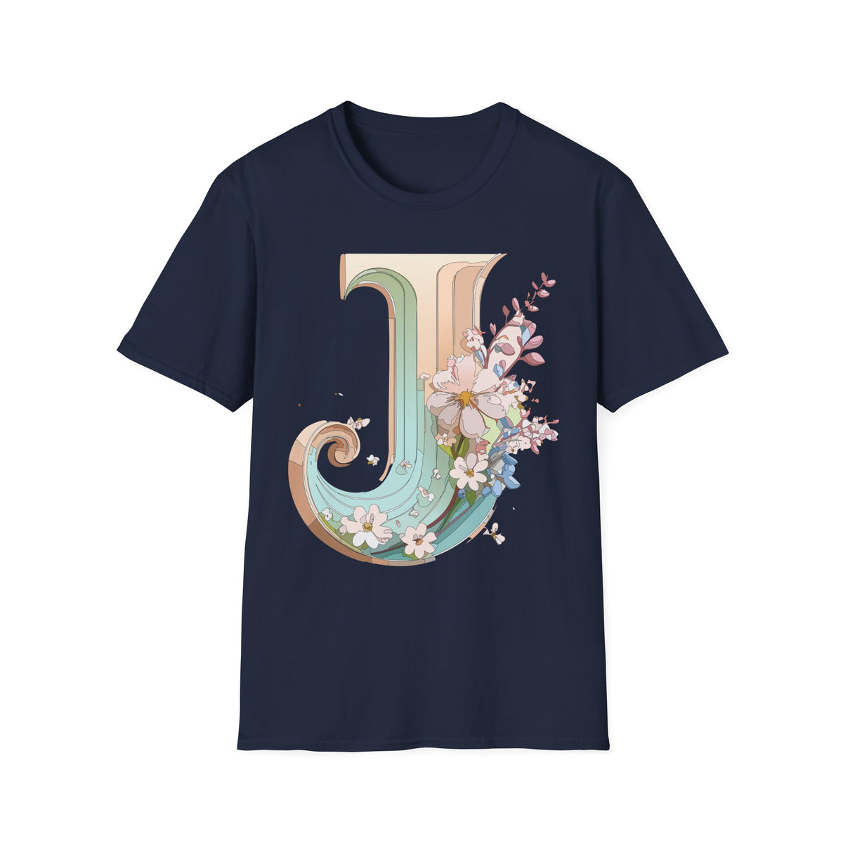 Floral Letter J monogram T-Shirt | Vintage pastel initial tee