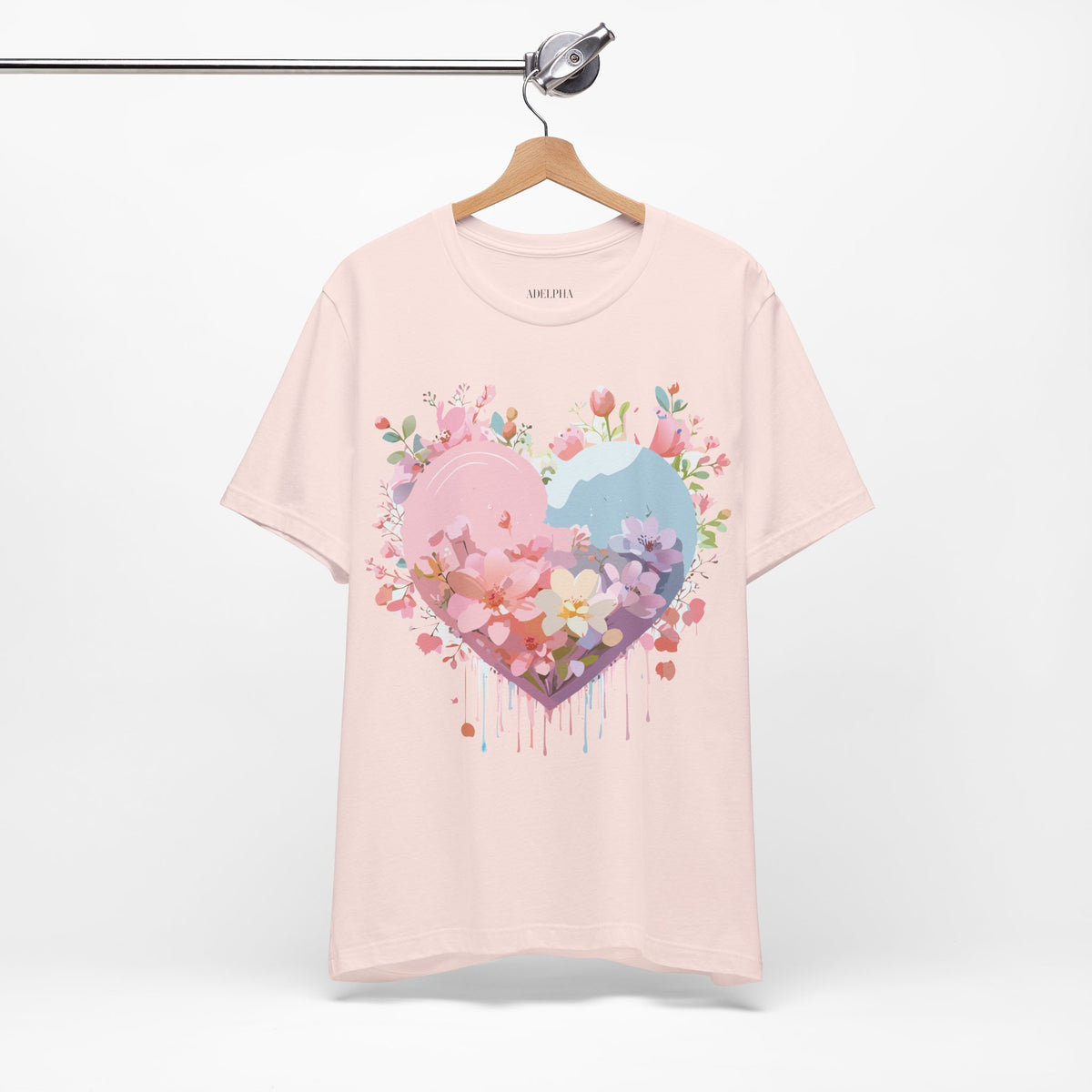 Valentine's Day Graphic Unisex Cotton Bella+Canvas Tee with Floral Art Design d98