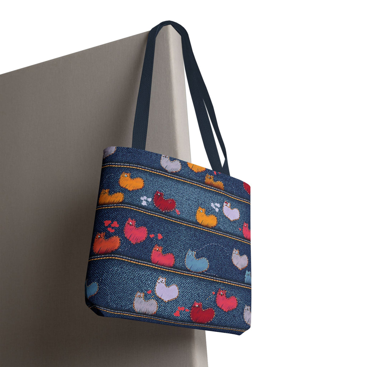 Love Day Graphic Design Denim Fabric Imitation Print Unisex Canvas Bag POLY 3 Sizes Tote Bag 201-9