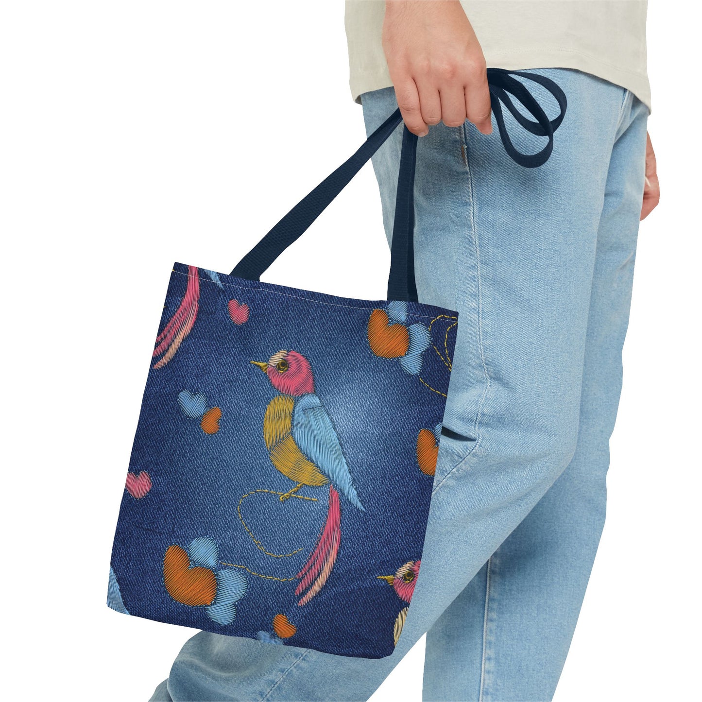 Denim Fabric Imitation Print Unisex Canvas Bag Poly Spun 3 Sizes Tote Bag 194-1
