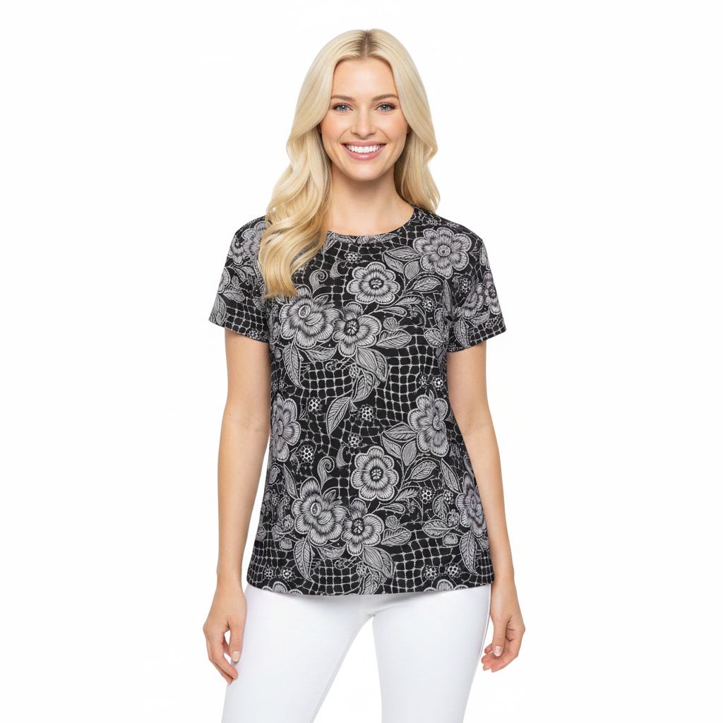 Women Poly T-Shirt with Lace Print 2