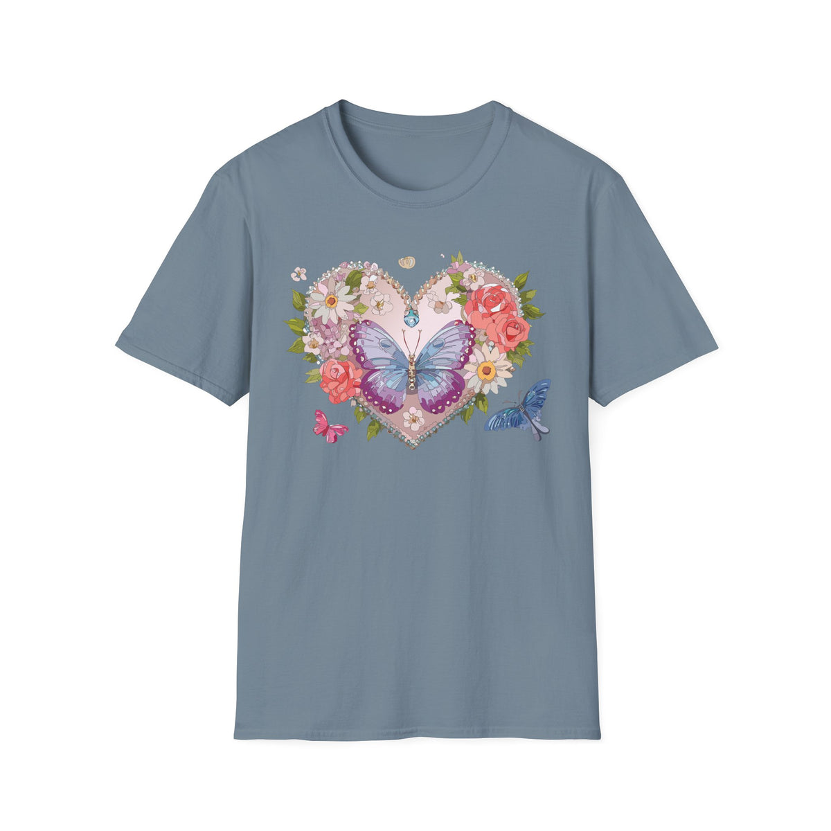 Floral Butterfly Heart Graphic Tee Unisex 100 Cotton Gildan T-Shirt
