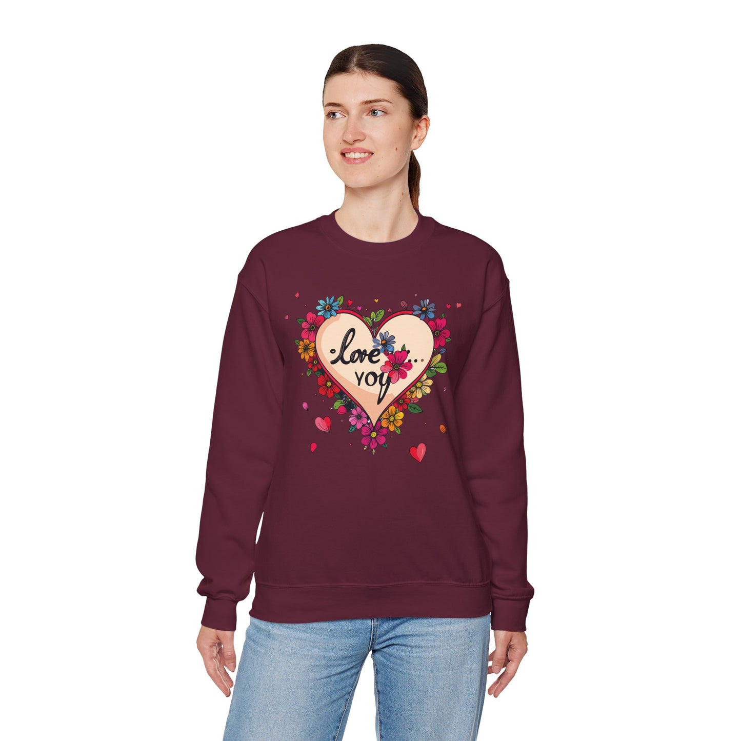 Big Heart Sweatshirt, Floral Heart Sweatshirt, Floral Love Sweatshirt, Valentine's Day Sweatshirt, Heart Floral Sweatshirt 109