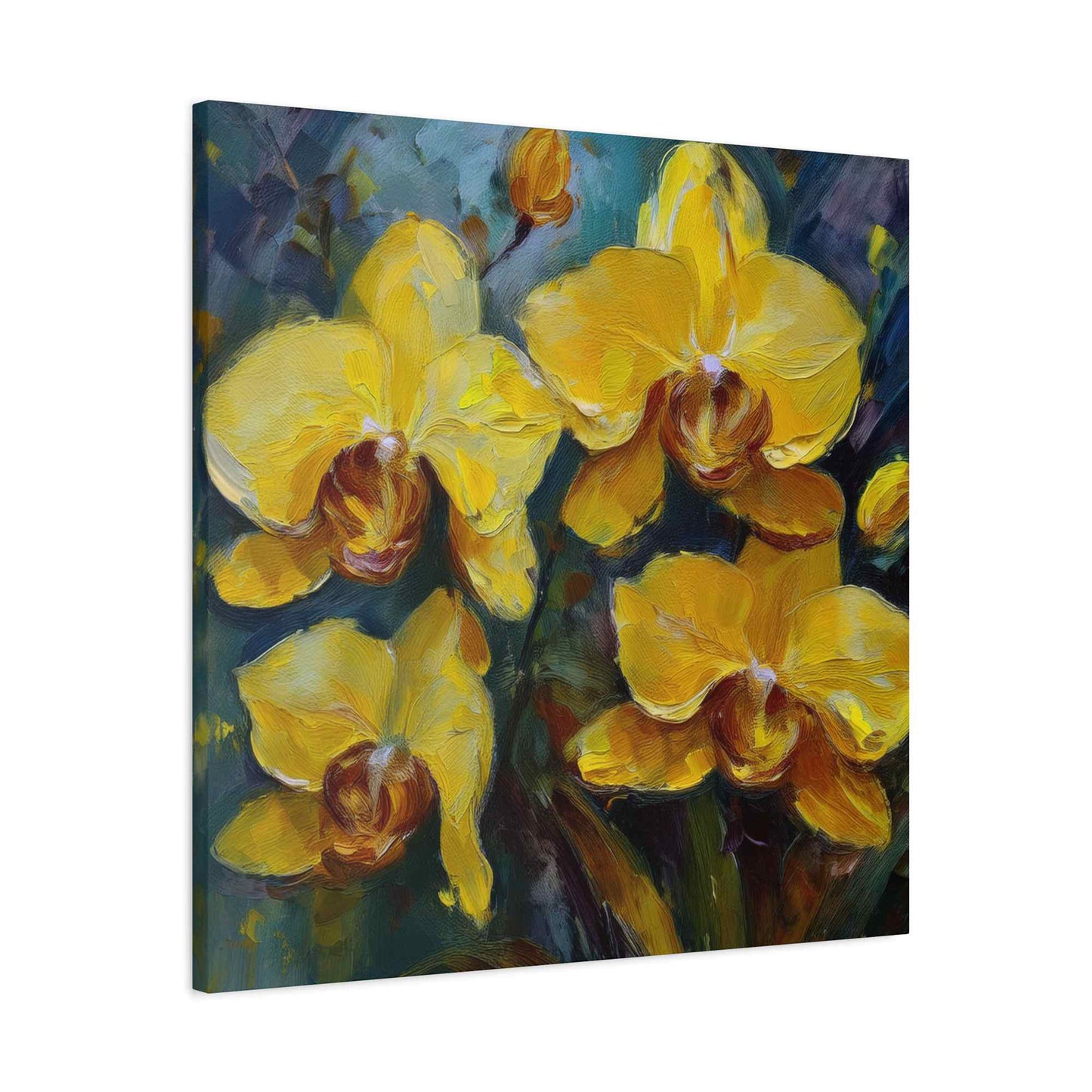 Yellow Orchids Print Canvas, Floral Oil Paint Print 20x20, 24x24, 30x30, 32x32, 36x36 Art Design Pine-Wood Inner Frame MC-138