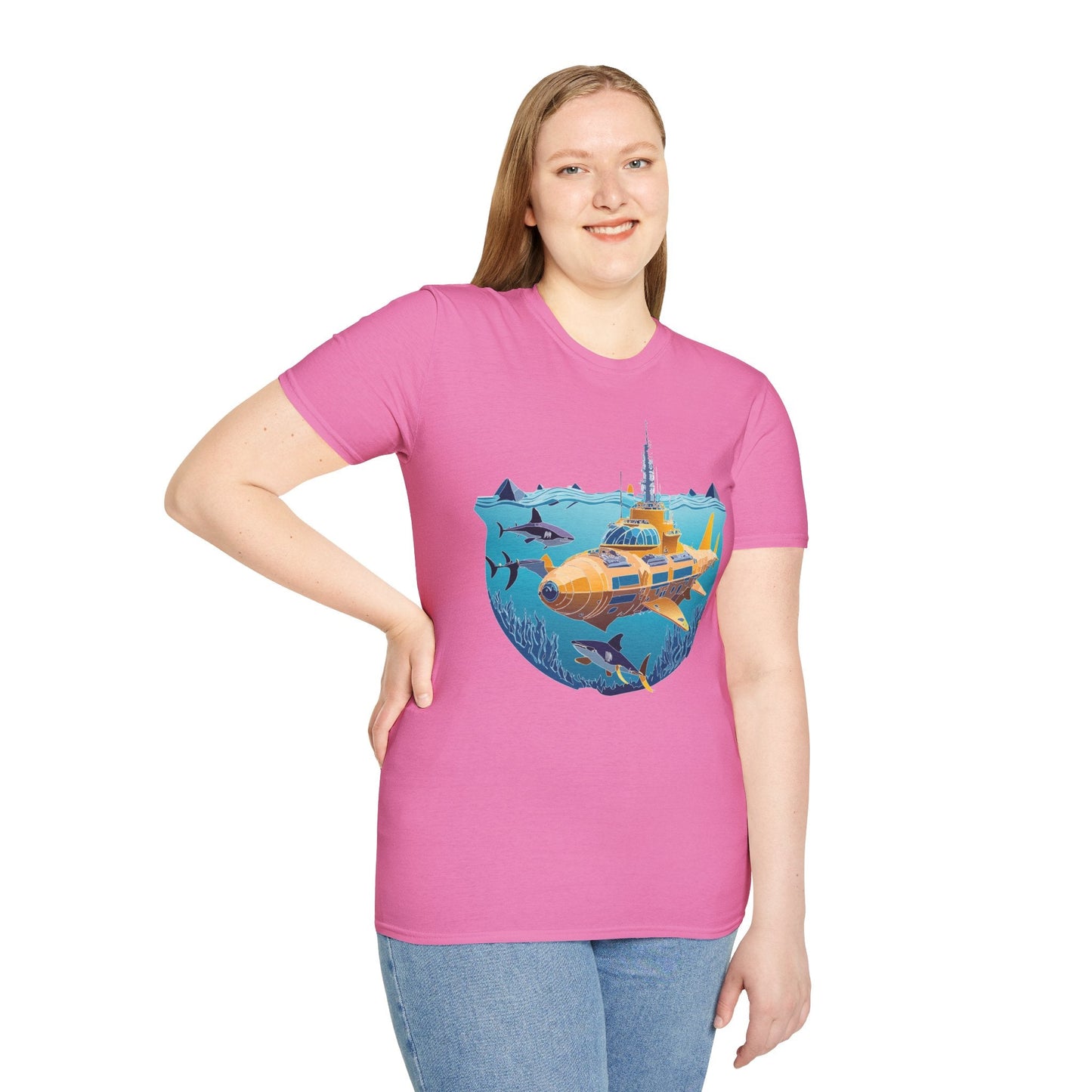 Ocean Tee Shirt Unisex Gildan Softstyle 64000 Ocean Theme Tee With U Boat Design