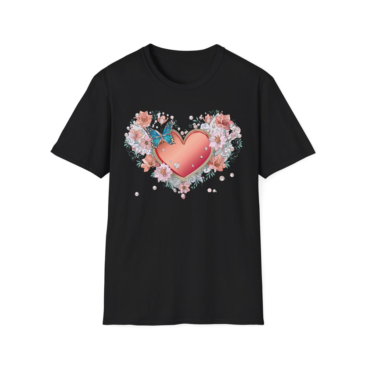 Butterfly Heart Floral Blue Butterfly Graphic Design Unisex 100 Cotton Gildan T-Shirt