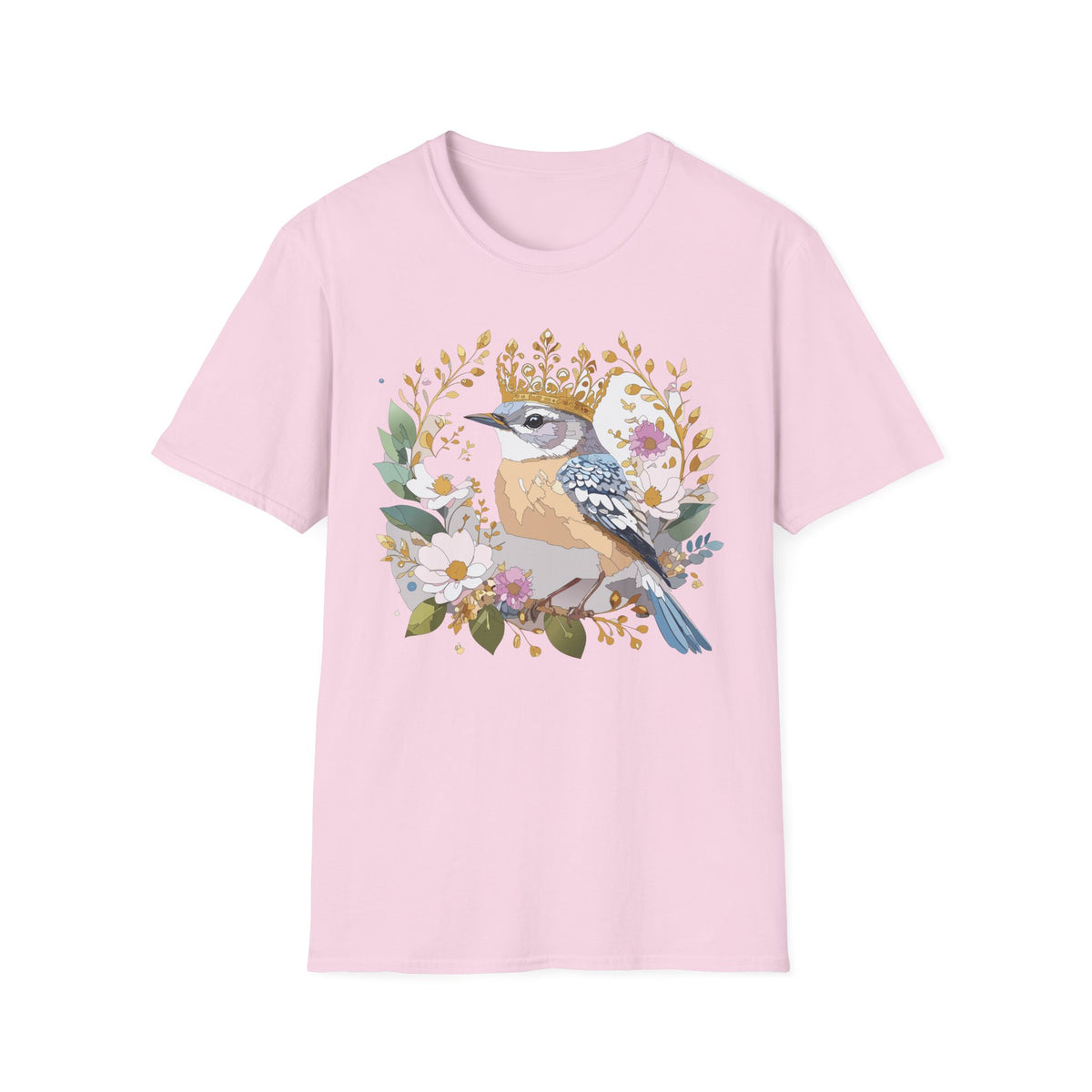 Blue Jay with Floral Wreath and Crown T-Shirt | Bird Illustration