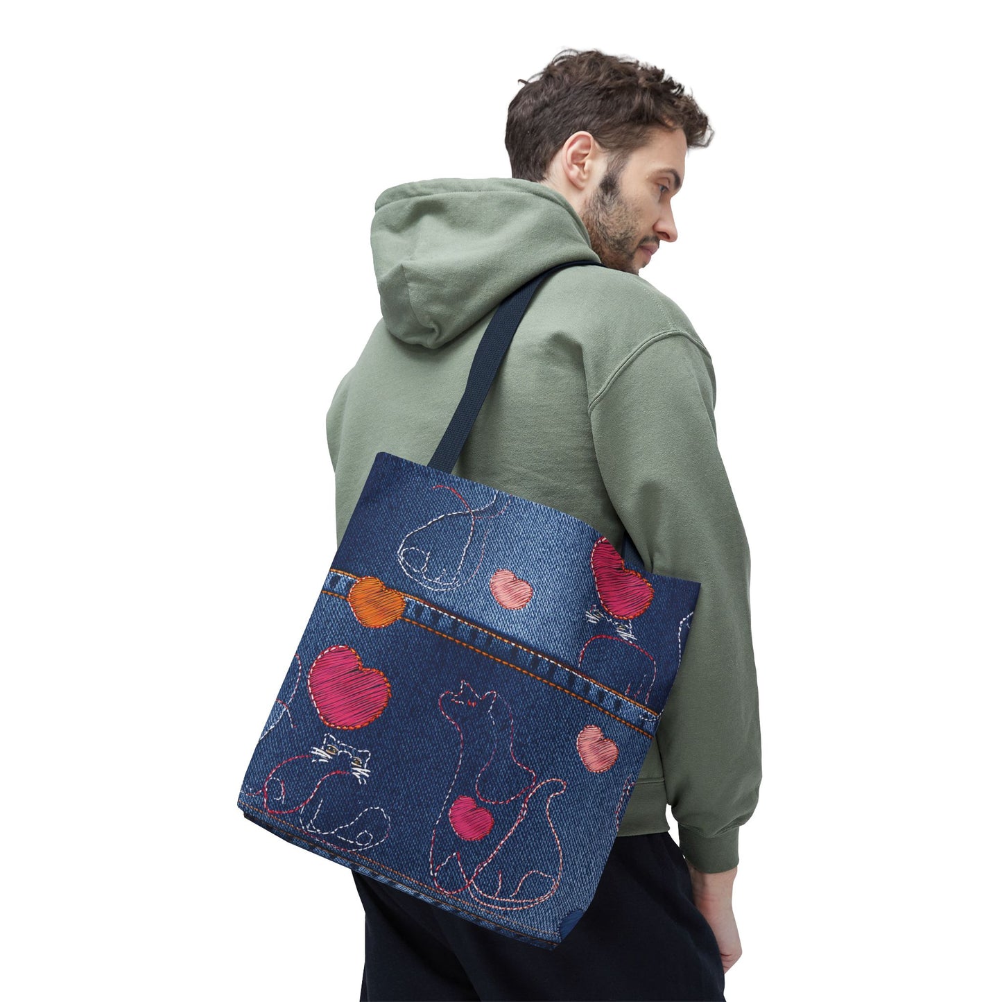 Love Day Graphic Design Denim Fabric Imitation Print Unisex Canvas Bag POLY 3 Sizes Tote Bag 201-18