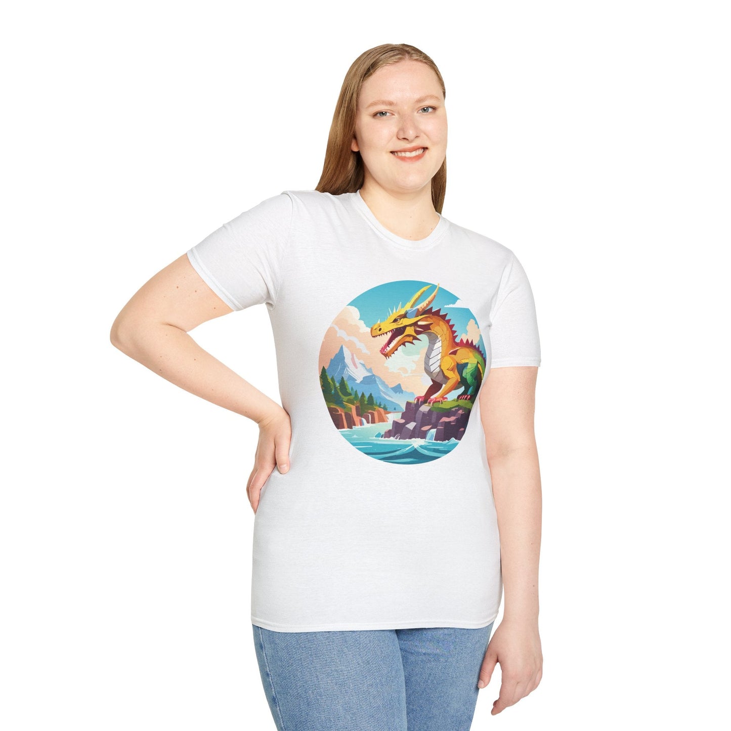 Dragon T Shirt Unisex Softstyle Cotton Tee With Colorful Animal Art Design For Everyday Wear