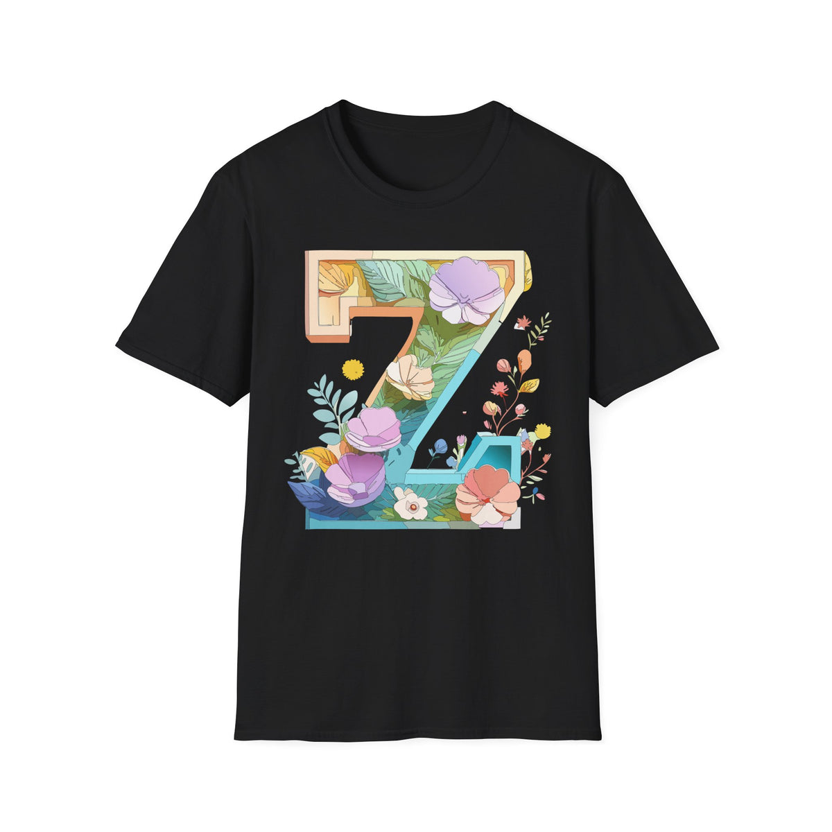 Floral Number 7 T-Shirt | Botanical Letter 7, Flower Initial Tee