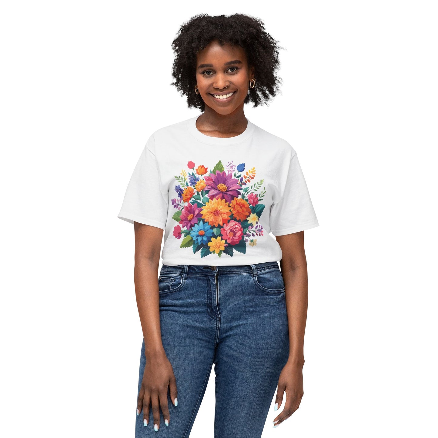 Unisex HD Cotton T Shirt With Floral Art Print Vintage Flowers Tee For Everyday Style