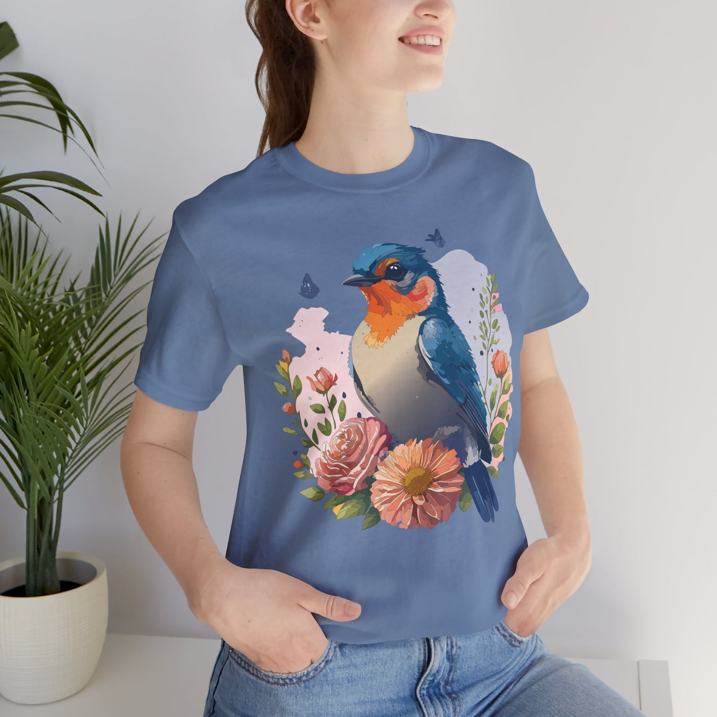 Floral Bird Tee, Animal Shirt, Bird Shirt, Floral Tee, Flower T-shirt, T-Shirt with Animal