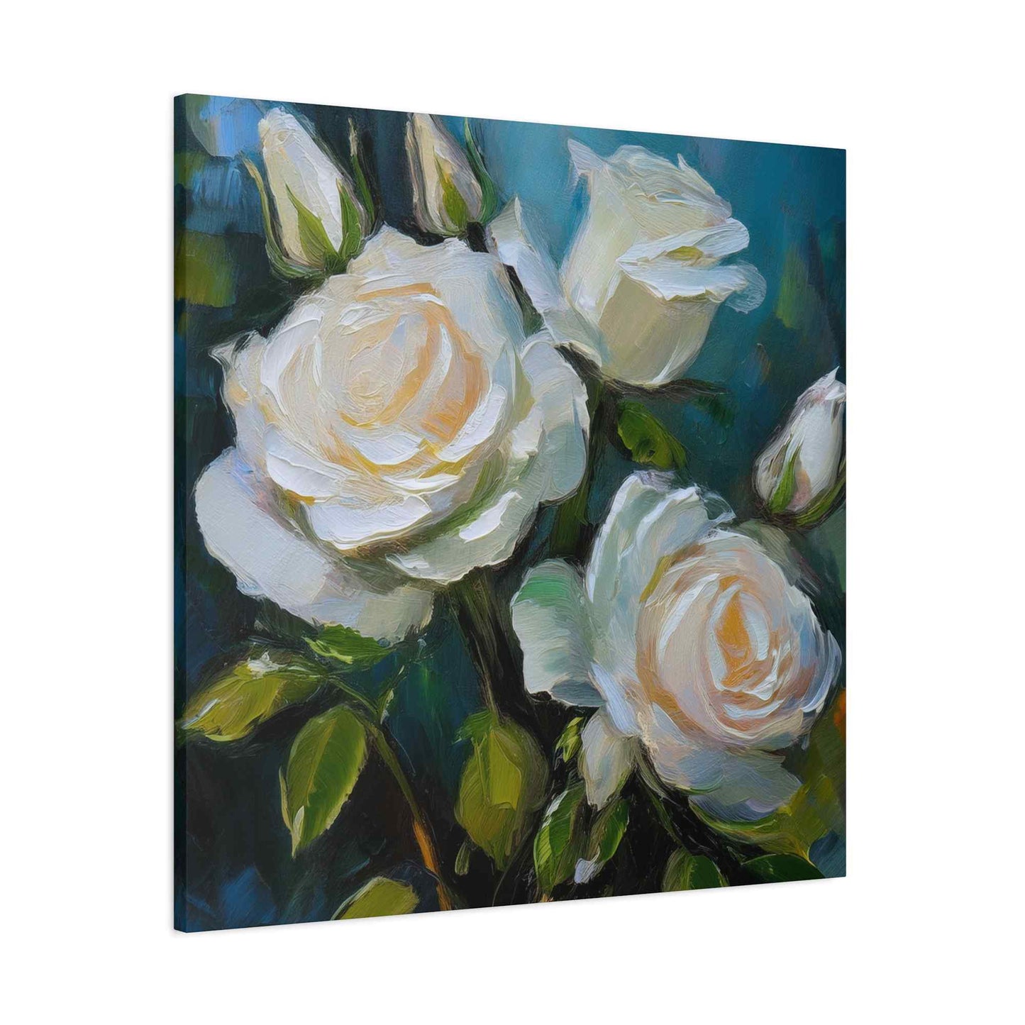 White Roses Print Canvas, Roses Oil Paint Print 20x20, 24x24, 30x30, 32x32, 36x36, Floral Art Design Print Non-Frame MC-20