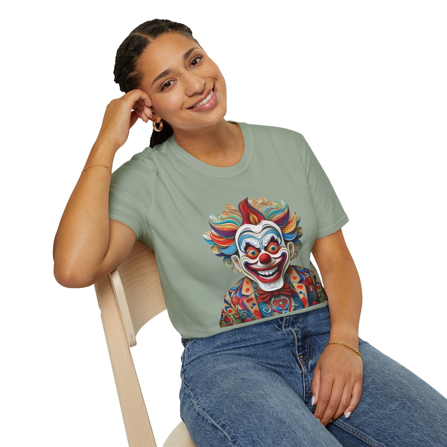 Graphic Clown Themed Unisex Softstyle Tee Funny Man Circus Scary Man Gildan 64000