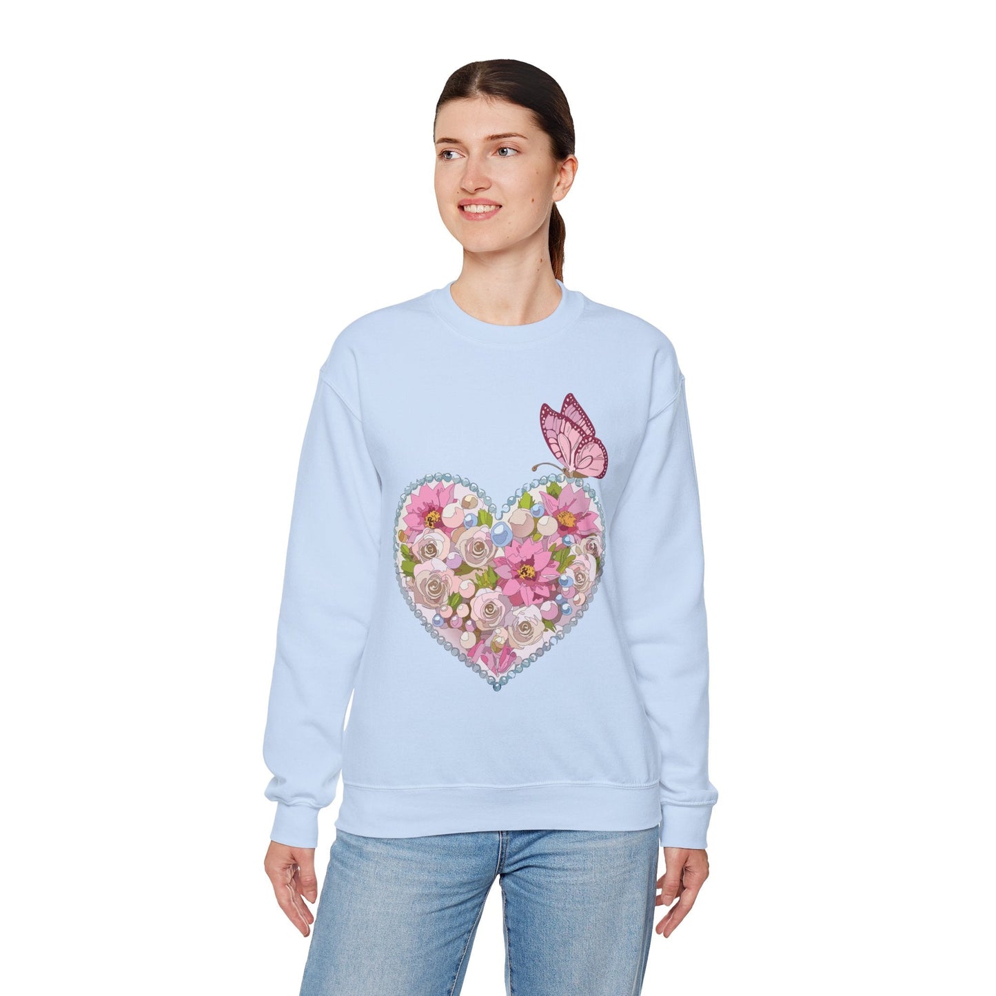 Floral Heart Sweatshirt Unisex Crewneck Valentines Day 50 50 Heavy Blend Gildan 18000
