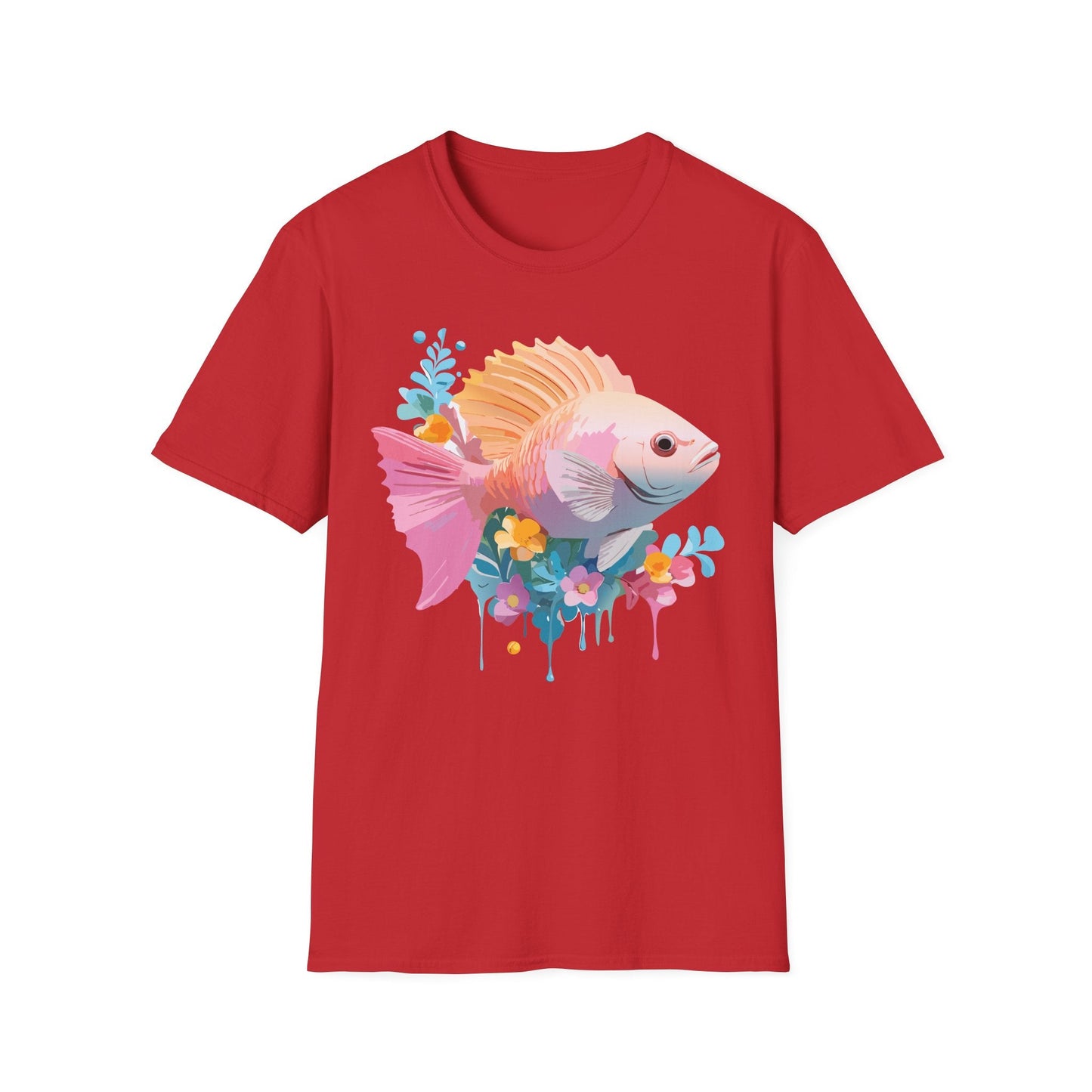 Fish Art Design Graphic Tee Shirt Unisex Softstyle Cotton Short Sleeve Comfort Fit Everyday Wear