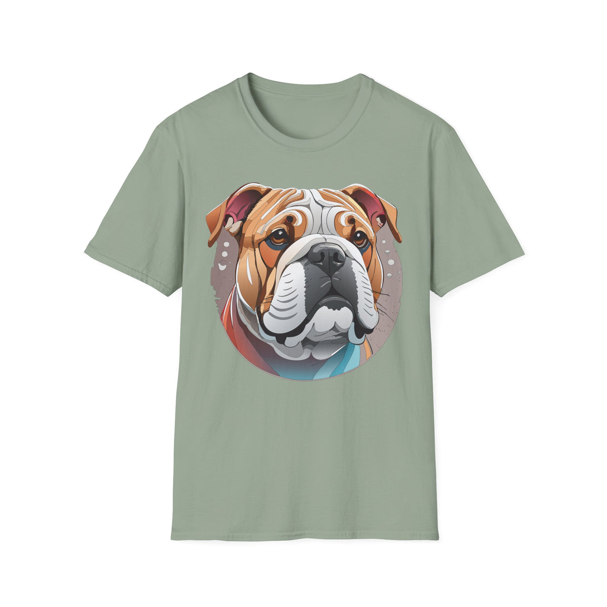 Bulldog Graphic T-Shirt — Colorful English Bulldog Portrait Graphic Design Unisex 100 Cotton Gildan T-Shirt