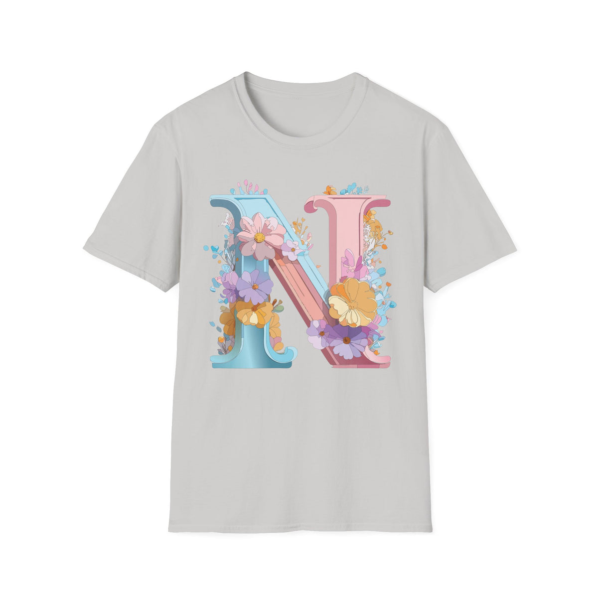 Floral Letter N T-Shirt | Pastel Monogram Initial Tee