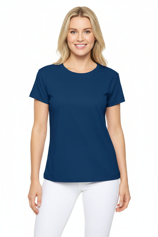 Yale Blue Solid Color Print Women's Sports Jersey Short Sleeves Poly Athletic Tee