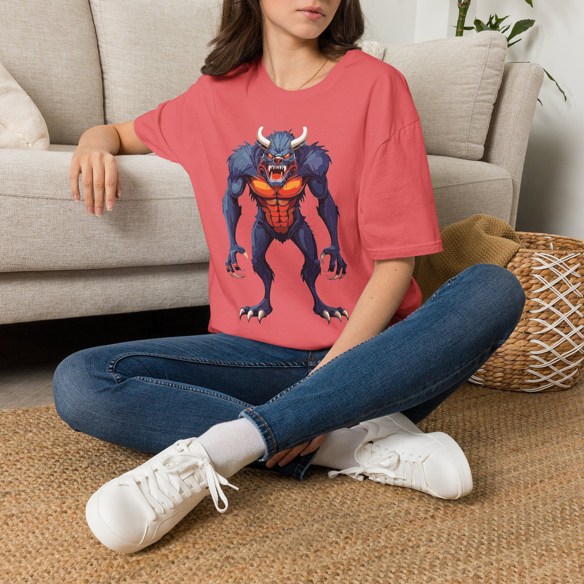 Werewolf Monster T-Shirt — Fierce Halloween Creature Cartoon Graphic Tee Unisex 100 Cotton Gildan T-Shirt