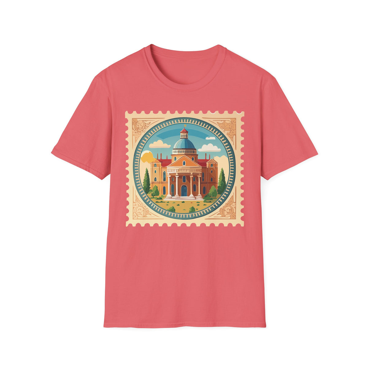 Vintage Postage Stamp Cityscape T-Shirt | Retro Basilica Graphic Tee Unisex 100 Cotton Gildan T-Shirt