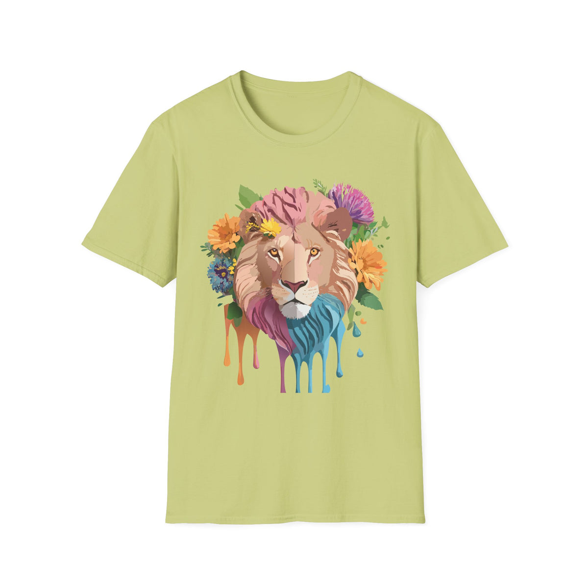 Floral Lion Portrait T-Shirt | Colorful Drip Mane Tee