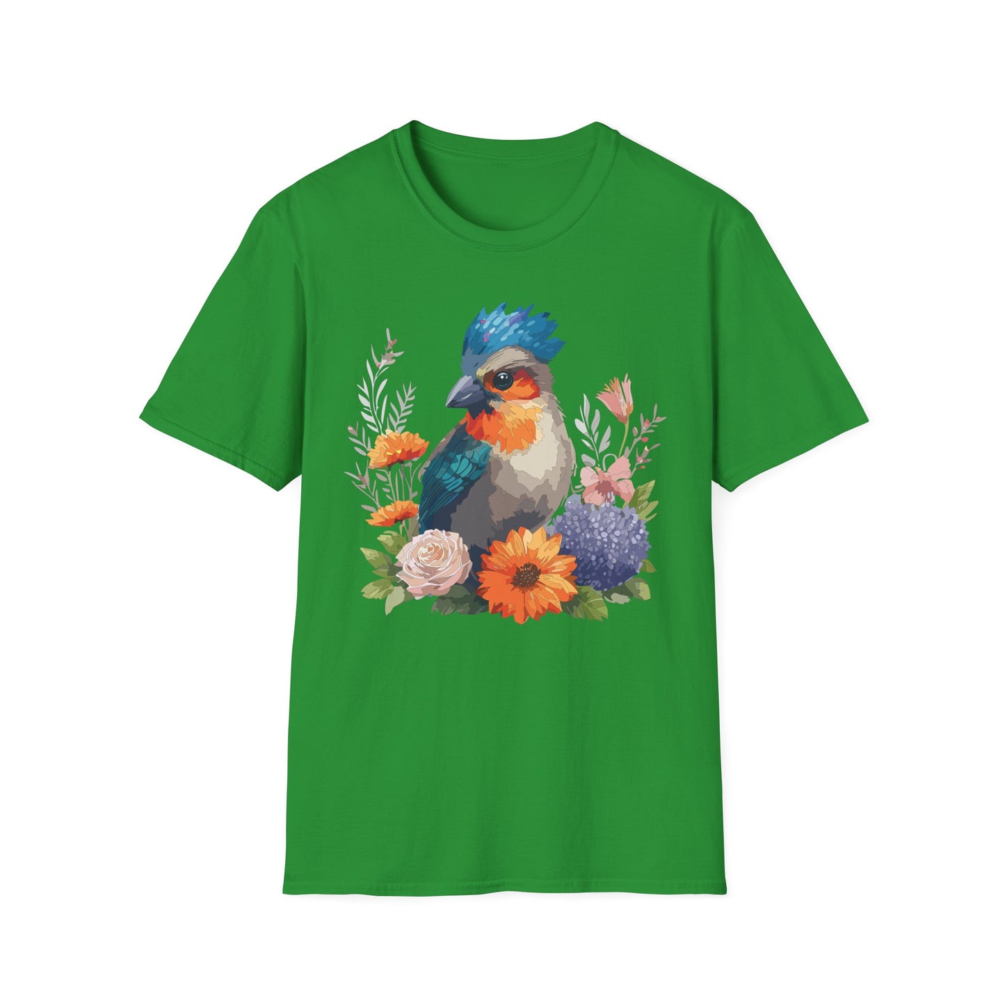 Floral Bluebird T-Shirt Unisex Cotton Short Sleeves Tee Shirt with Bird 2