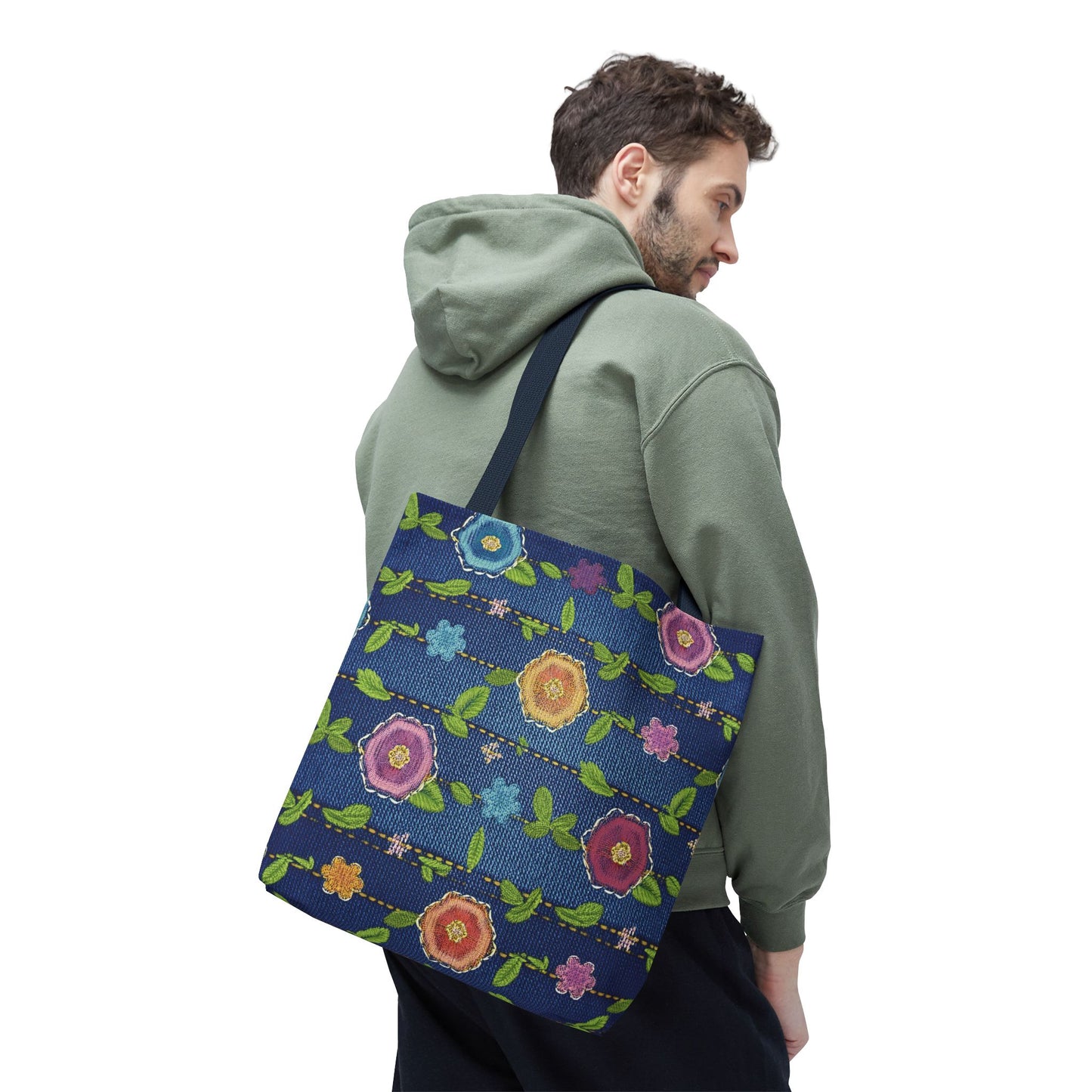 Denim Fabric Imitation Print Unisex Canvas Bag Poly Spun 3 Sizes Tote Bag 134