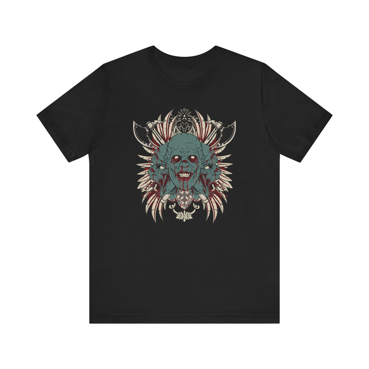 Zombie Skull Mandala T-Shirt Horror Graphic Tee, Gothic Skull Unisex Cotton Art-54-2
