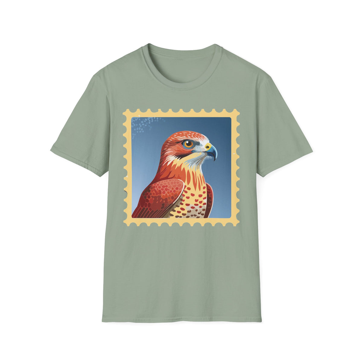 Red Hawk Portrait T-Shirt | Falcon Stamp Graphic Tee Unisex 100 Cotton Gildan T-Shirt