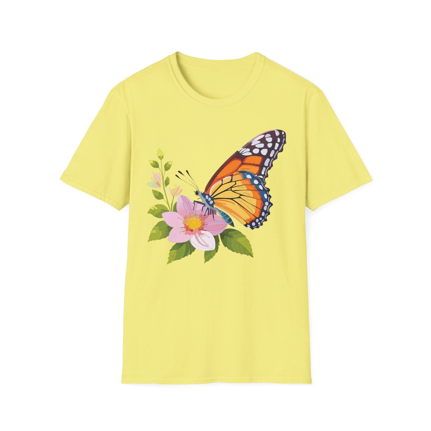 Butterfly T Shirt for Women and Men Monarch Print Softstyle Unisex Gildan 64000 Tee