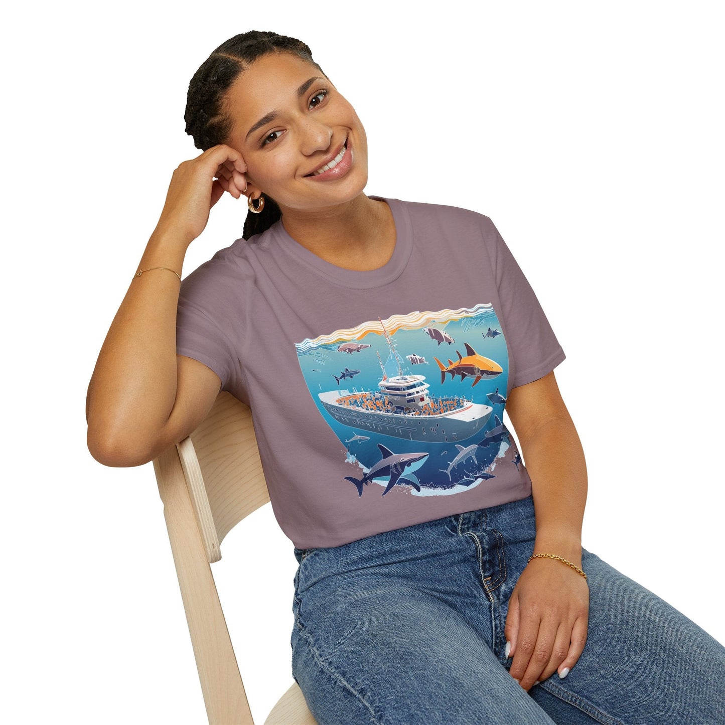 Ocean Tee Shirt Unisex Softstyle Short Sleeve With Ocean Art Design 100 Percent Ring Spun Cotton