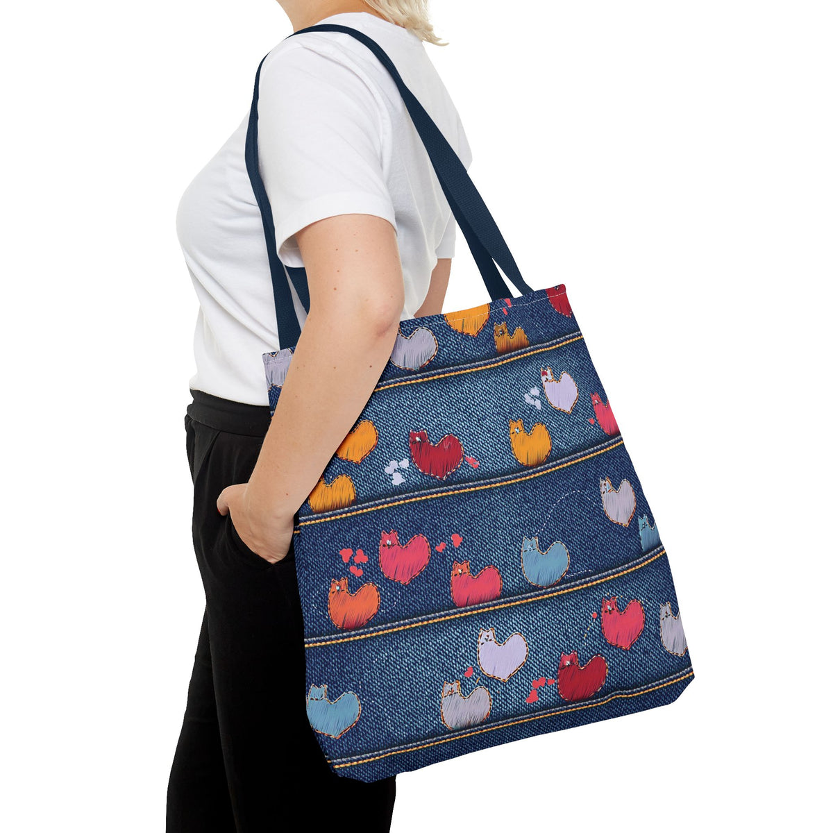 Love Day Graphic Design Denim Fabric Imitation Print Unisex Canvas Bag POLY 3 Sizes Tote Bag 201-9