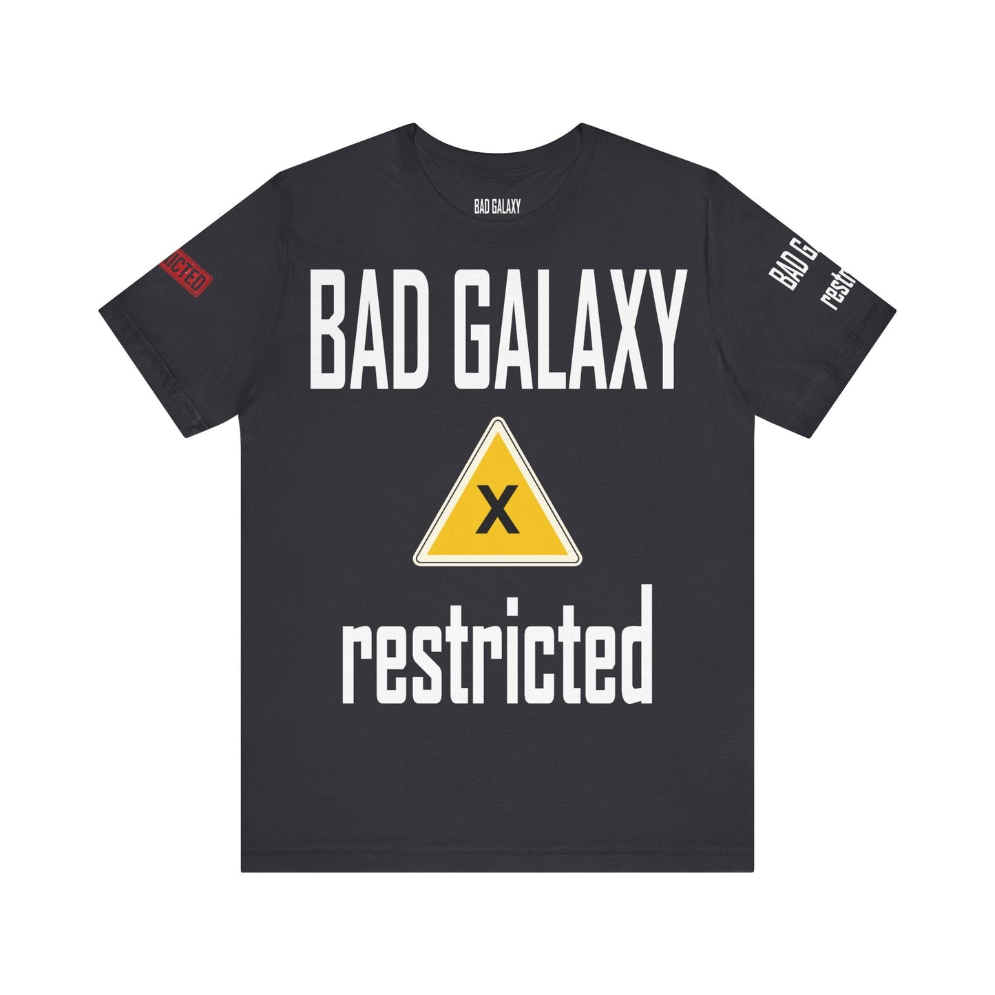 Bad Galaxy Tee Shirt With Red Stamp Made To Order 100 Percent Cotton Eco Friendly Inks USA