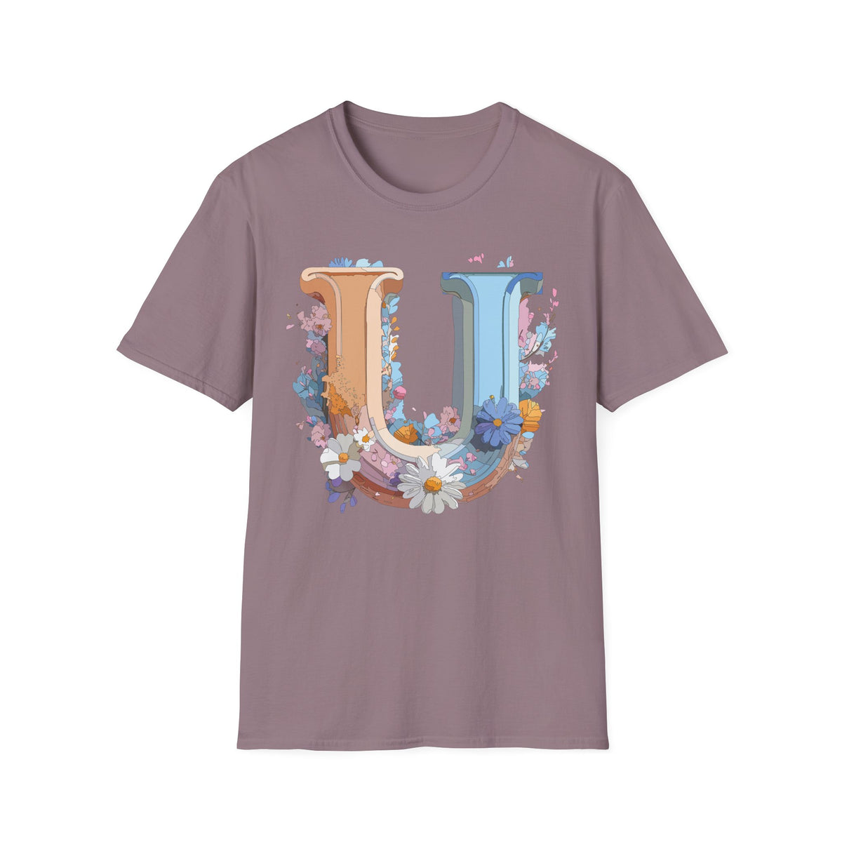Floral Decorative Letter U T-Shirt | Initial Monogram Tee