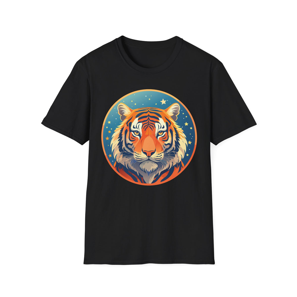 Tiger Head Illustration T-Shirt | Retro Celestial Stars