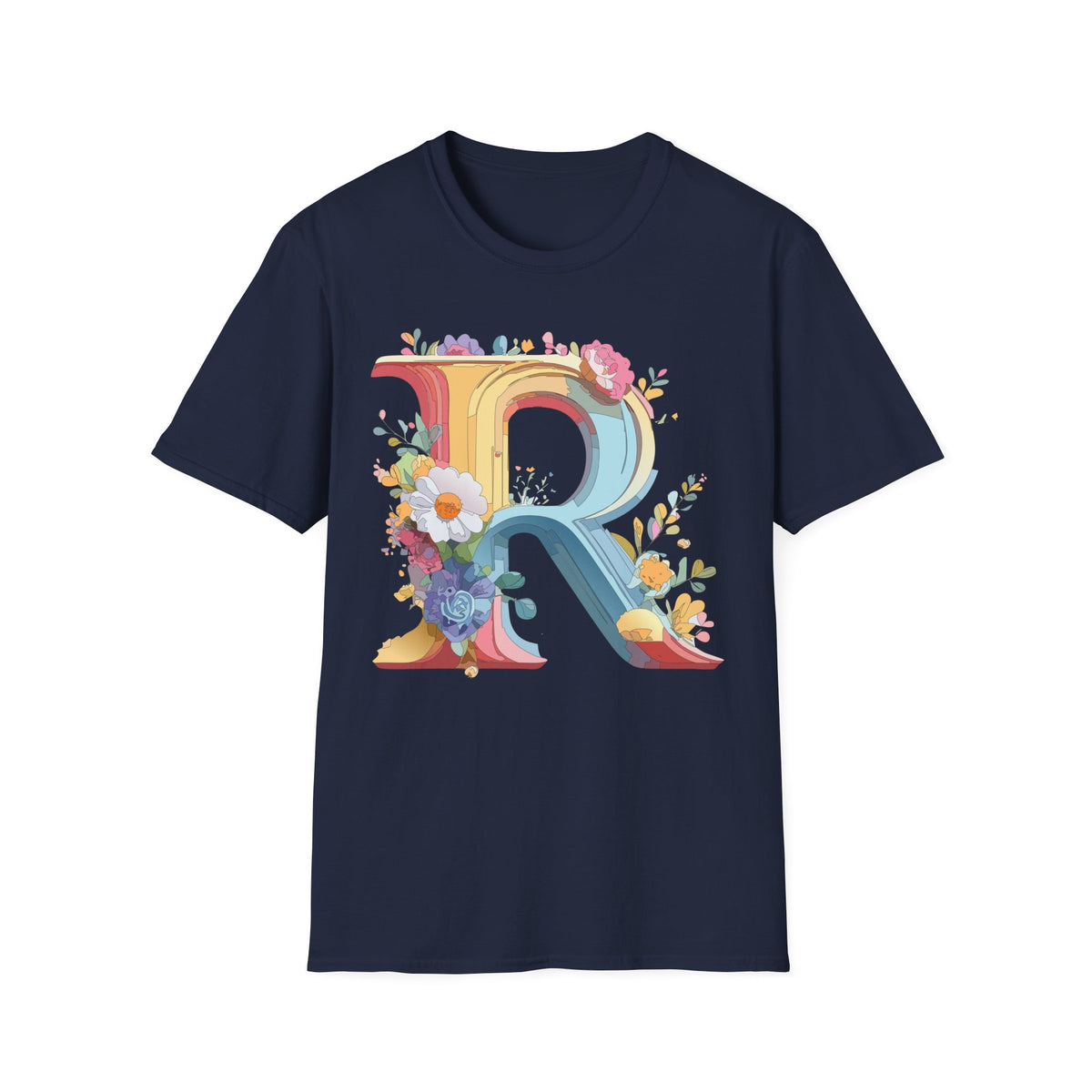 Floral Letter R T-Shirt | Decorative Monogram Initial R Tee
