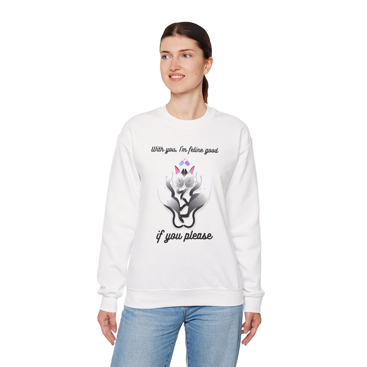 Double Cat Heart Sweatshirt Unisex Fifty Fifty Cotton Poly Valentines Day Sweatshirt