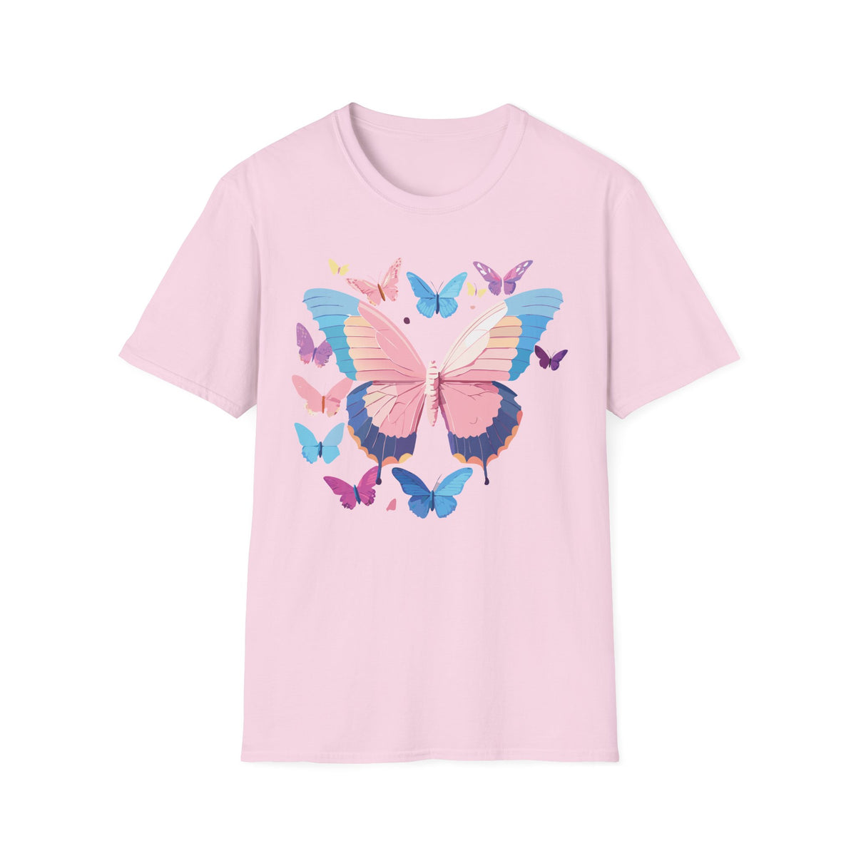 Butterfly Cluster T-Shirt — Pastel Pink & Blue Butterfly Graphic Tee Unisex 100 Cotton Gildan T-Shirt
