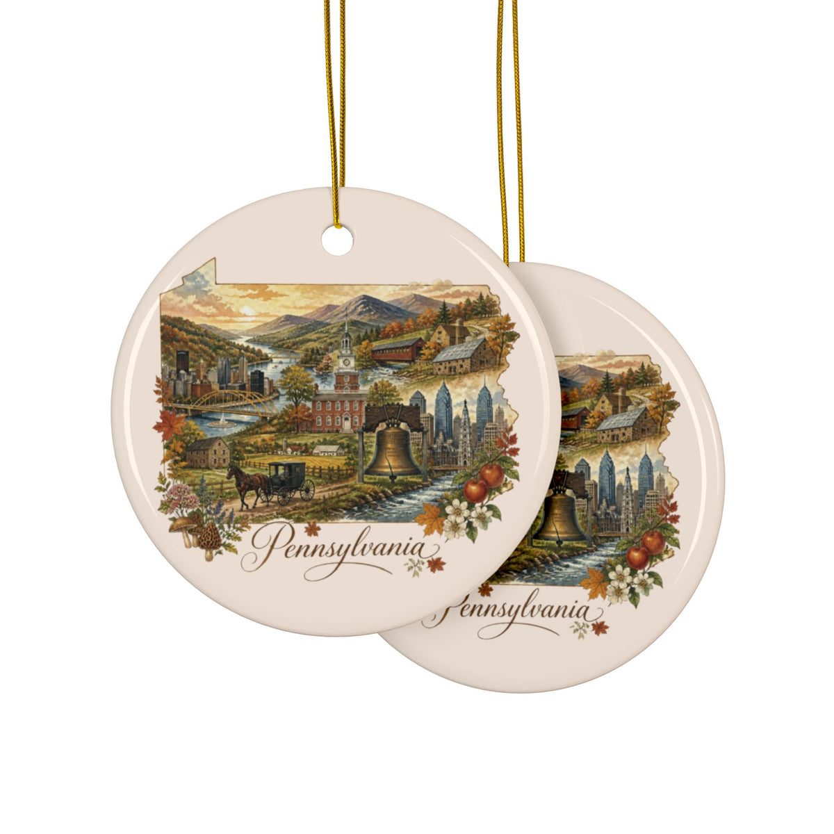Pennsylvania Vintage Collage Ornament ceramic ornament | state souvenirs - 2.99" Includes Gold String