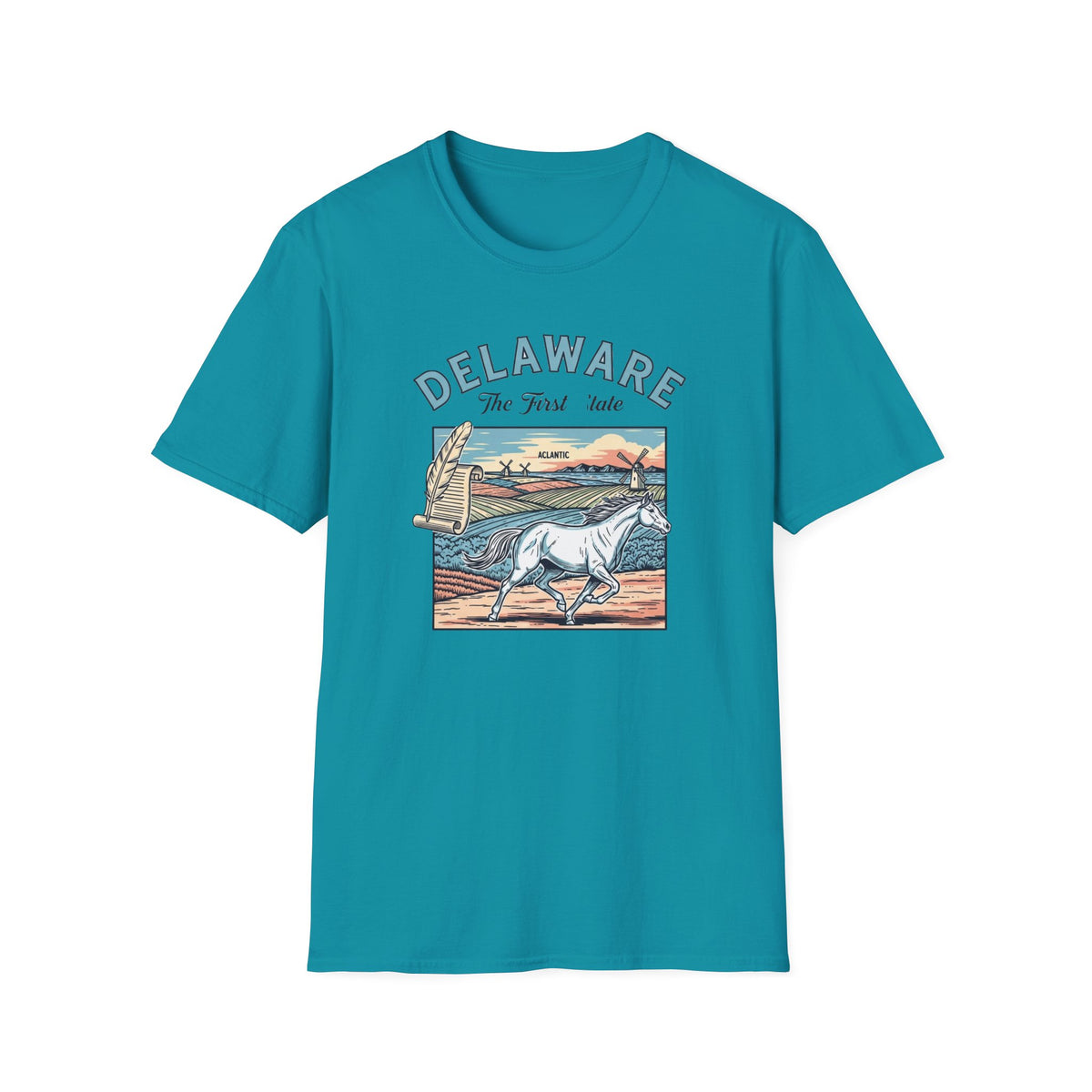Delaware First State Vintage Horse Tee Travel Tourist Graphic Design Unisex 100 Cotton Gildan T-Shirt