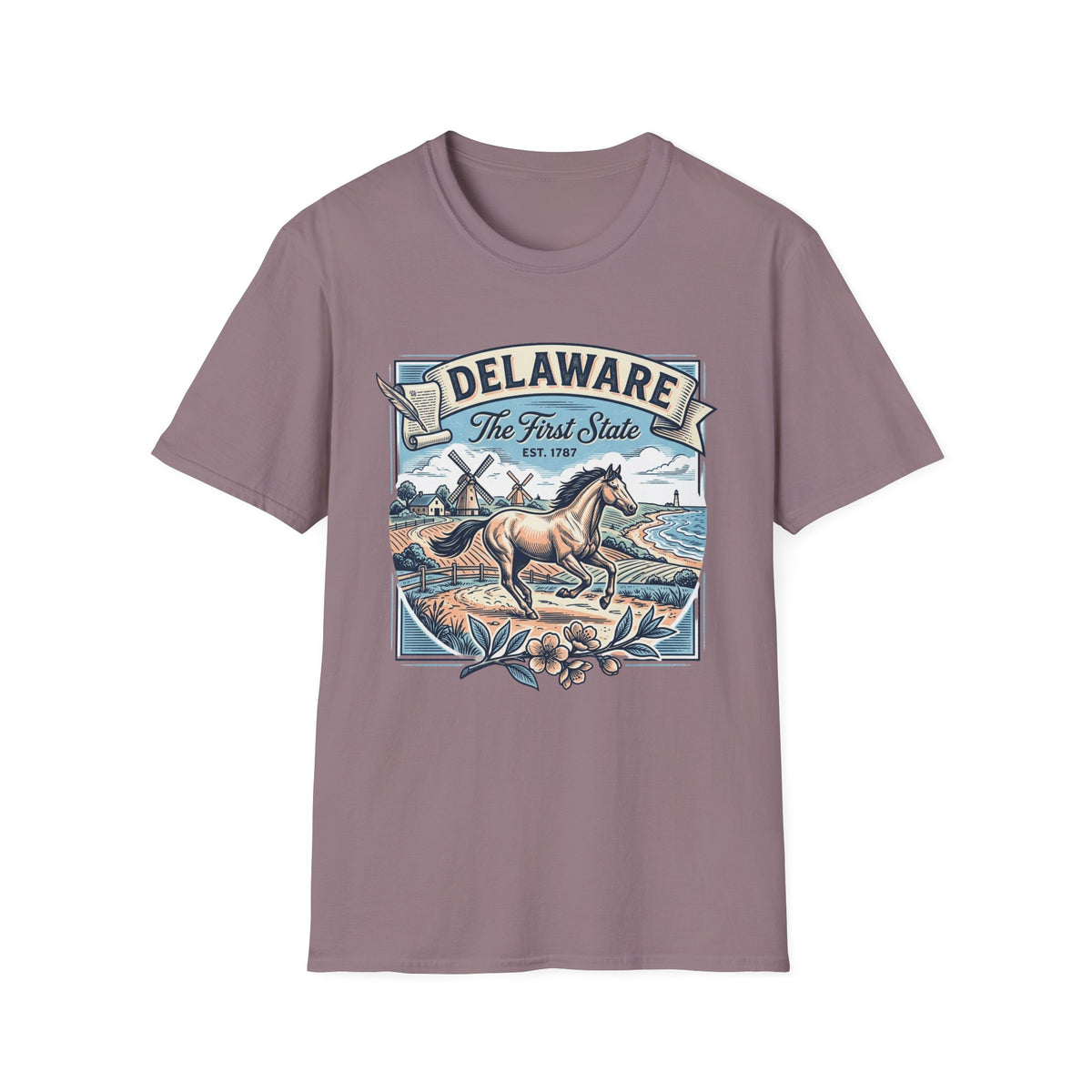 Delaware 'The First State' Scenic Travel Tourist Graphic Tee Unisex 100 Cotton Gildan T-Shirt