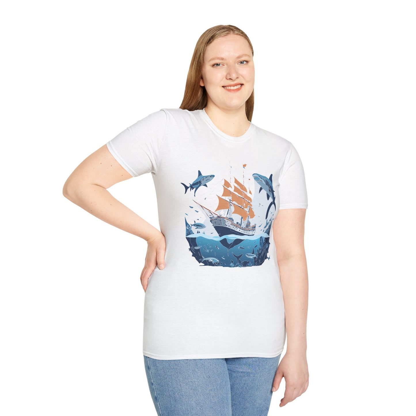 Ocean Tee Shirt Unisex Gildan Softstyle 64000 Ring Spun Cotton Art Print Graphic Ocean Design