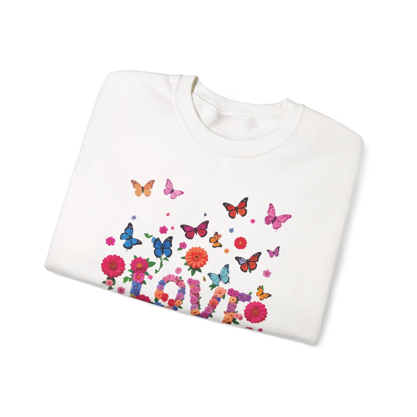 Unisex Floral Love Sweatshirt, Love Floral Sweatshirt, Floral Butterfly Sweatshirt, 50/50 Cotton-Poly Valentine's Day Sweatshirt 07