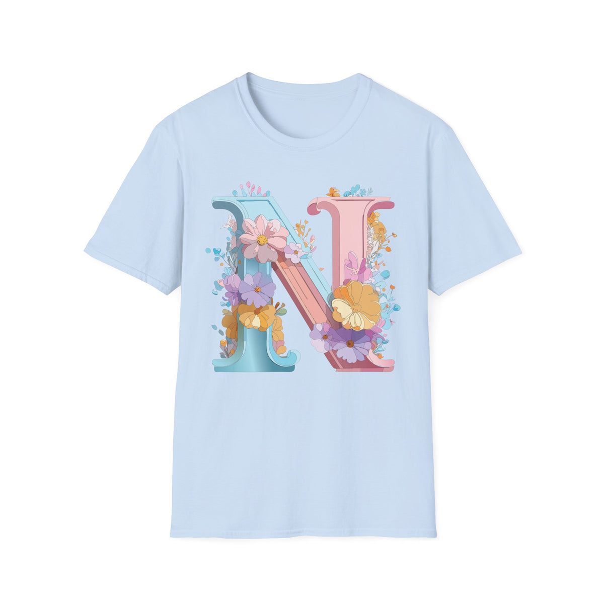 Floral Letter N T-Shirt | Pastel Monogram Initial Tee