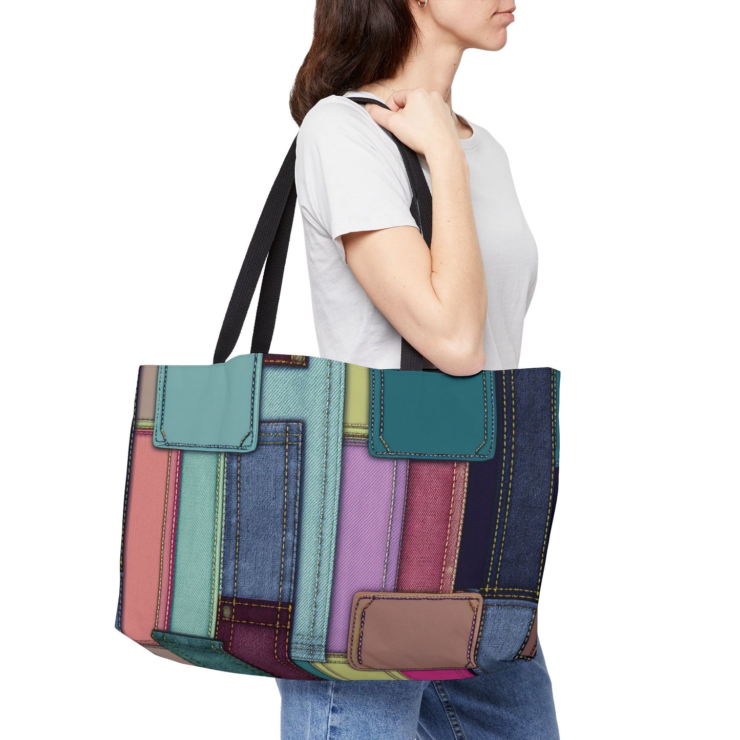 Denim Print Yoga Bag High-Quality 100% Spun Polyester 24x13 Canvas Gym Bag 52