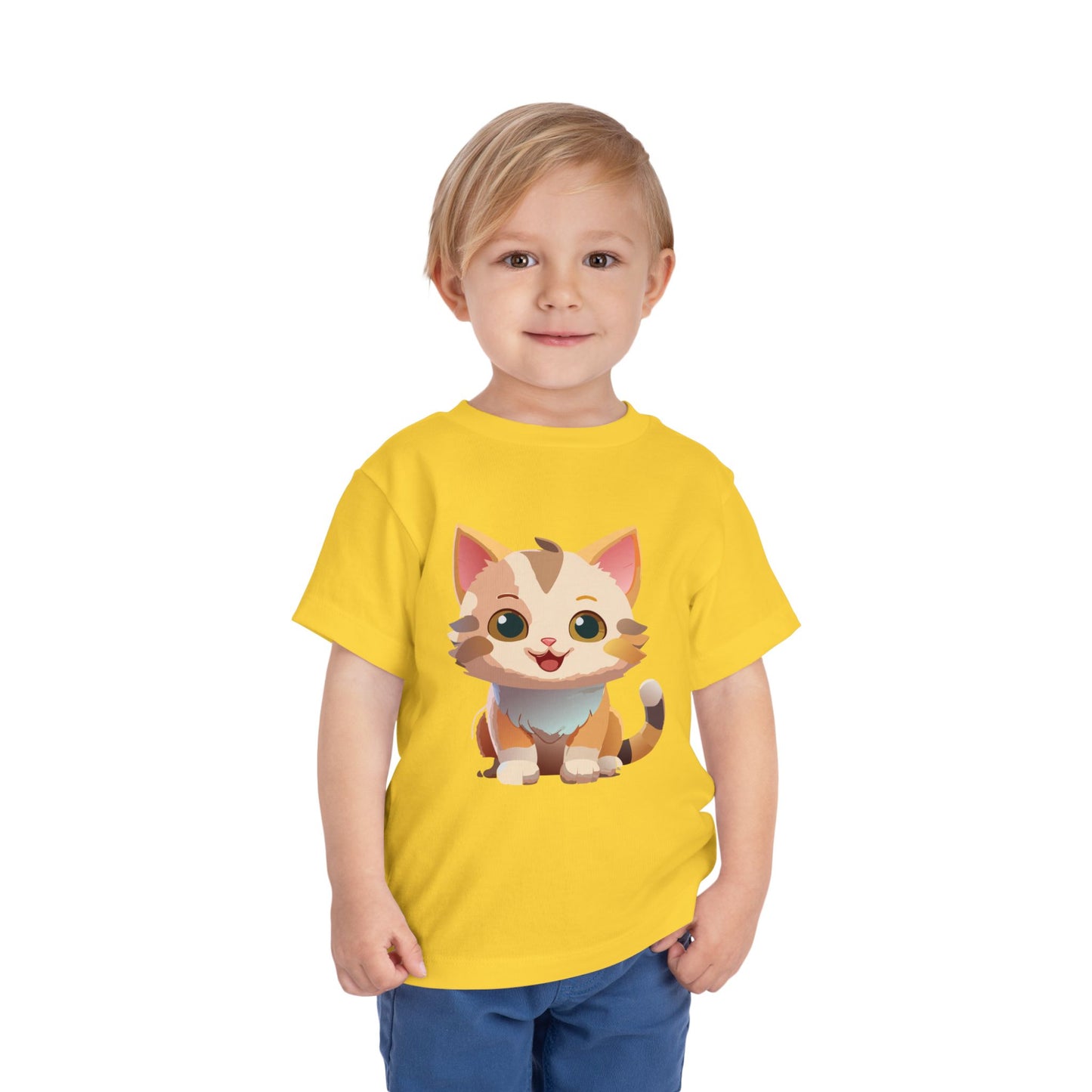 Cute Cat Toddler Short Sleeve Tee - Adorable Kitty Graphic Tee for Kids (2T-5T)