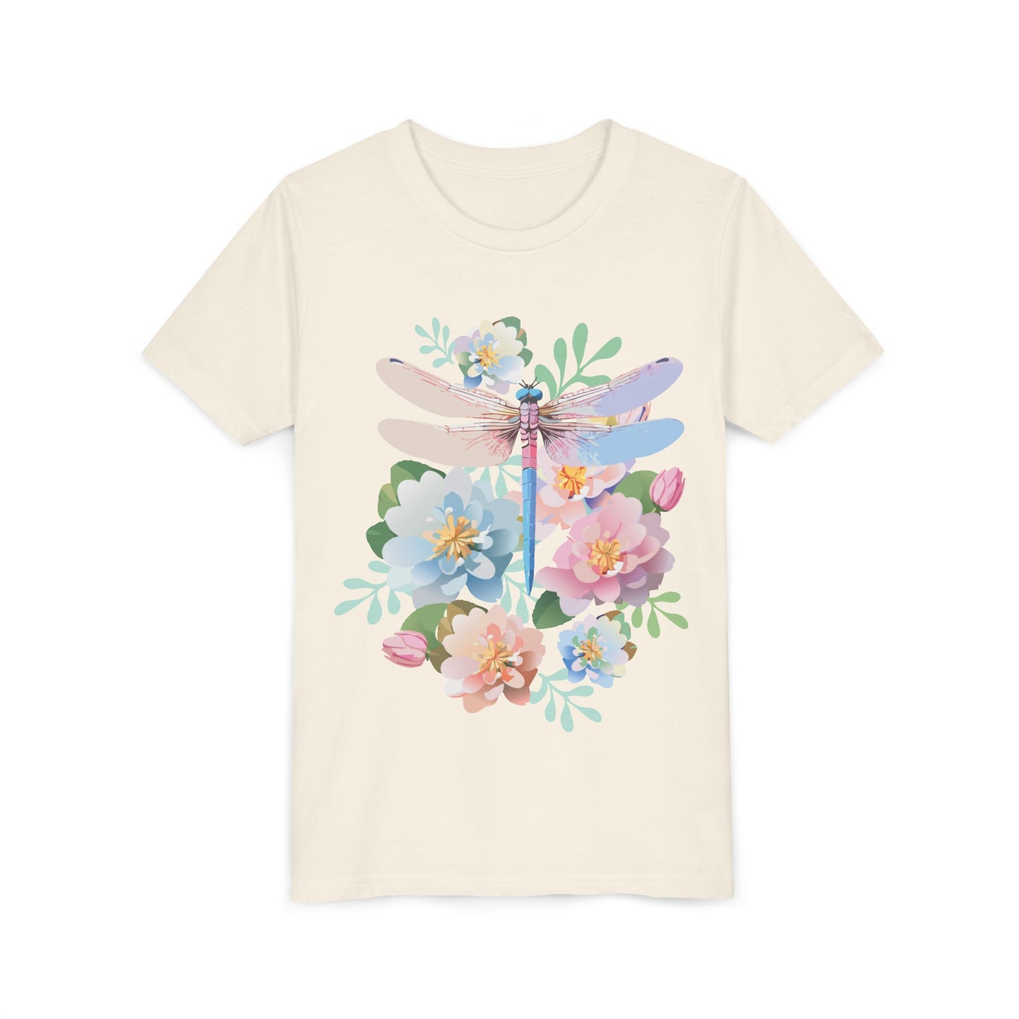 Dragonfly Blossom Youth Tee - Colorful Short Sleeve T-Shirt for Spring Celebrations (9-14)